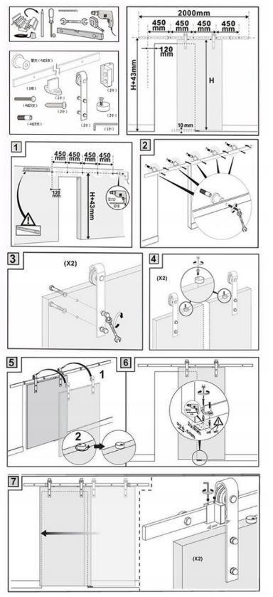 Sliding door system running rail fitting sliding door fitting for sliding doors 2m set