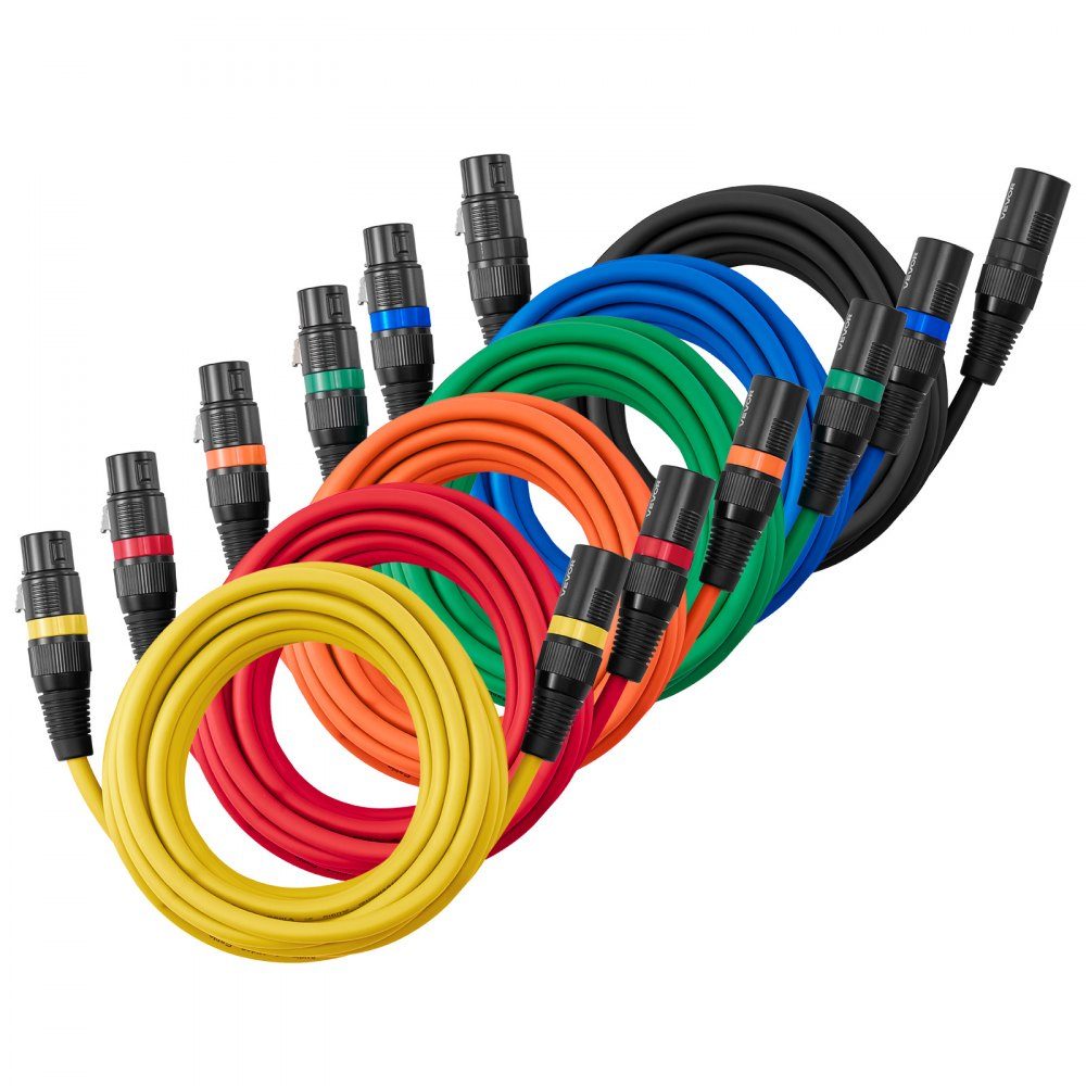XLR Cable 4.5m 6 Pack Balanced DMX Microphone Cables (Male to Female) Gold Plated 3 Pin XLR Microphone Speaker Cable for Stage Lighting, Microphones, Amplifiers, Mixers