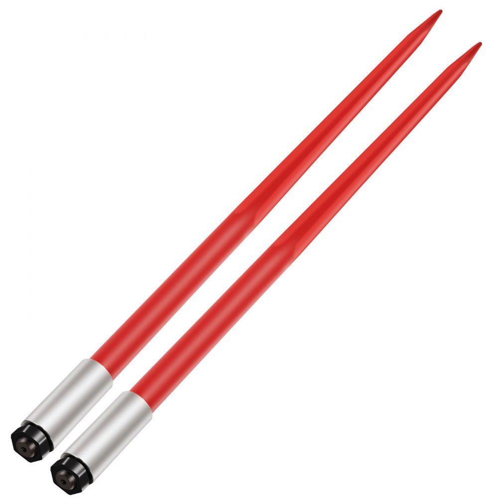 Front loader tines 125 cm, bale tines 2041 kg load capacity, bale spike quick attachment, red coated bale forks, with hexagon nut and sleeve for shovels, tractors, loaders