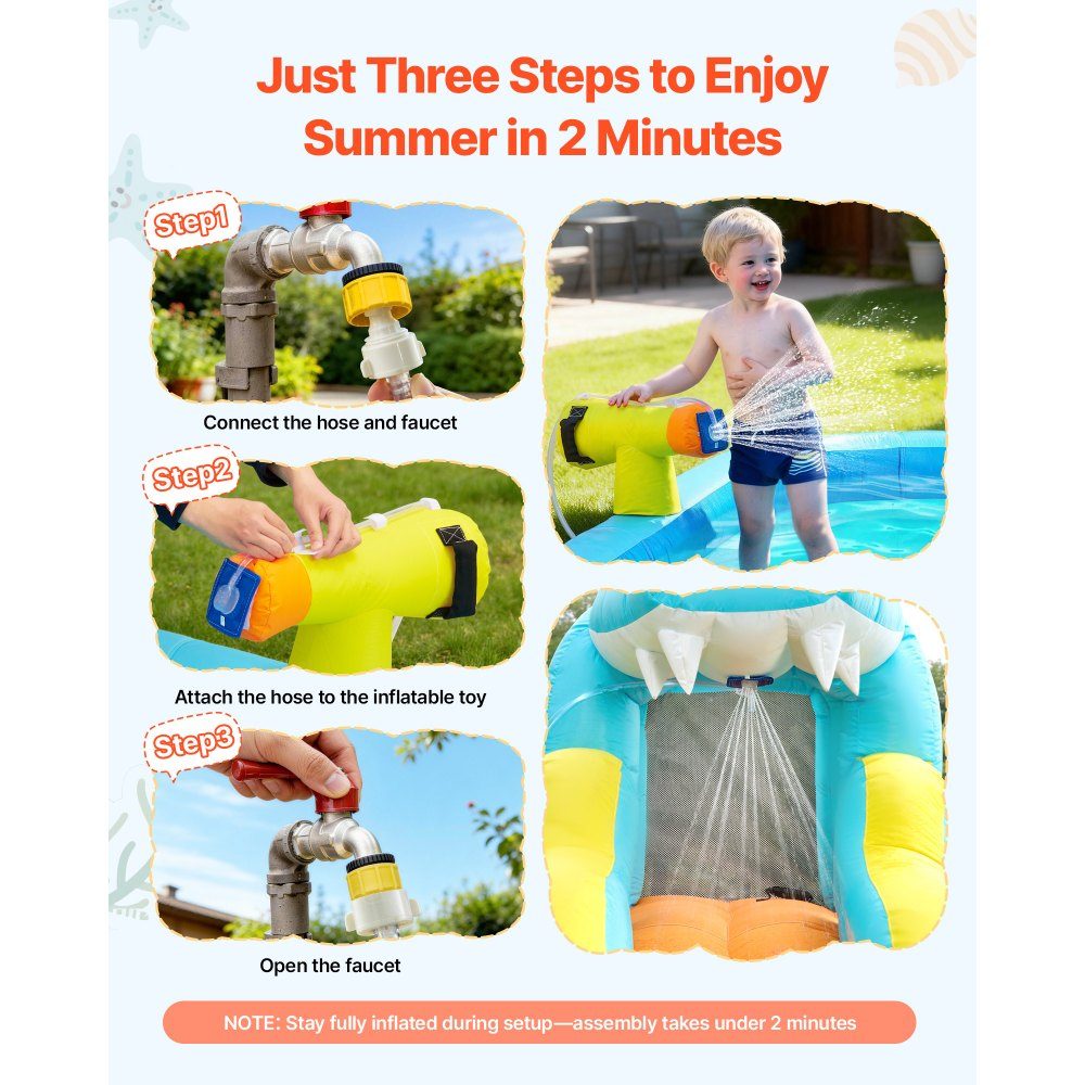Aufblasbare Wasserhüpfburg Outdoor (353 x 400 x 235 cm), Hüpfburg mit Wasserrutsche (Krokodil-Optik) & Kletterwand & Planschbecken & Wasserring-Wurfspiel, für 3-4 Kinder (3 bis 8 Jahre alt)