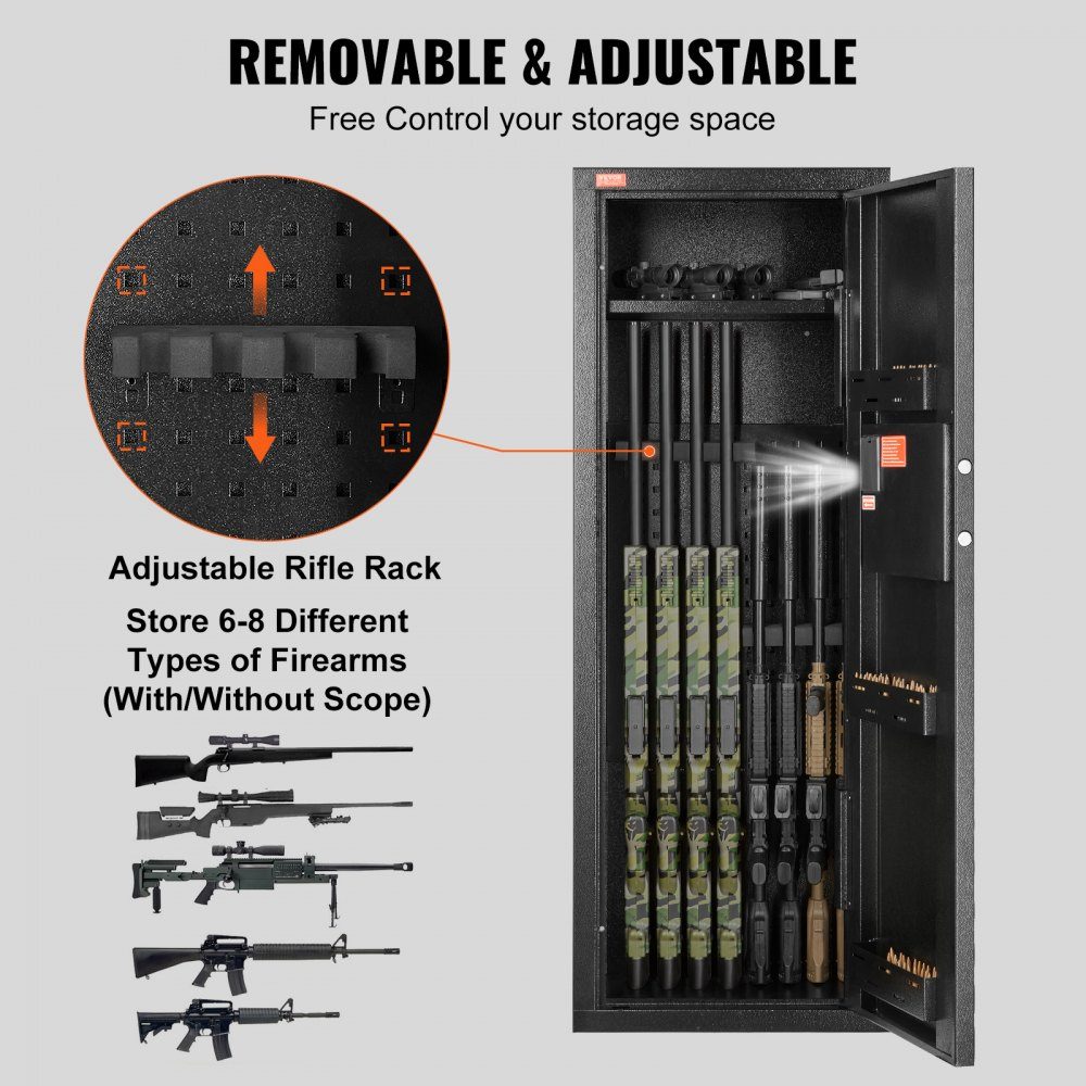 Gun Cabinet for 6-8 Rifles, Gun Safe with Lock and Digital Keypad, Gun Cabinet with Removable Shelf, Gun Cabinet for Home Rifles and Shotguns, Assembly Required