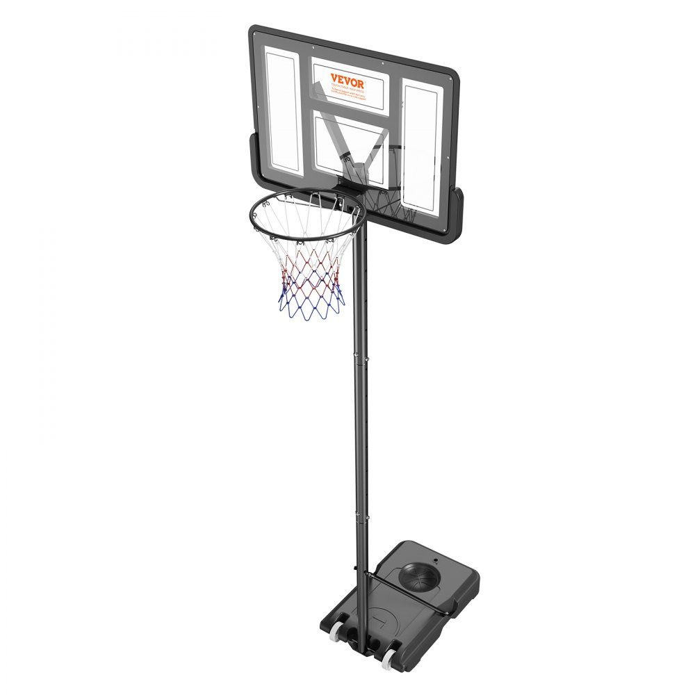 Panier de basket-ball d'extérieur, support de basket-ball réglable en hauteur de 122 à 305 cm, système de basket-ball noir résistant aux intempéries et à la rouille, support de panier de basket avec mobile à eau ou à sable