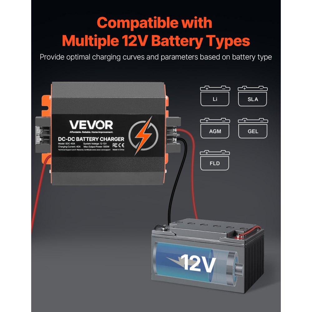 12V 40A DC/DC acculader 500W voor loodzuur-, lithium-, AGM-, GEL- en natte accu's, intelligent opladen op meerdere niveaus voor campers, bedrijfsvoertuigen, boten, jachten 12V 40A DC/DC acculader 500W voor loodzuur-, lithium-, AGM-, GEL- en natte accu's, intelligent opladen op meerdere niveaus voor campers, bedrijfsvoertuigen, boten, jachten