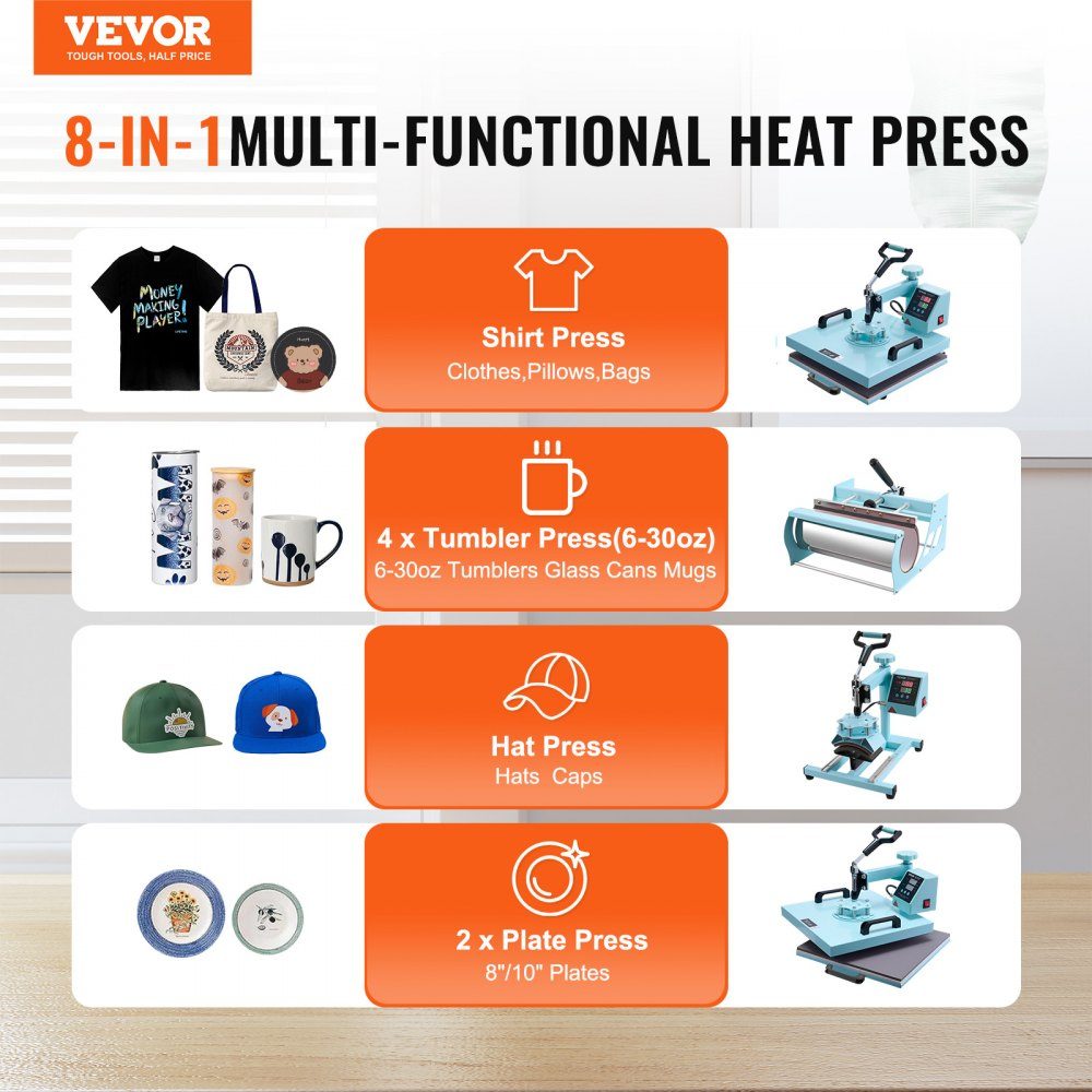 Heat Press Heat Press 38x38cm 8 in 1 Tumbler Press T-Shirts Green