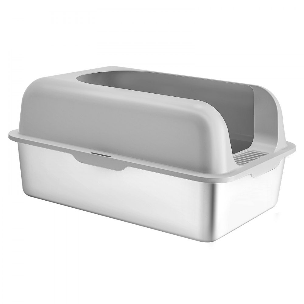Litter Box 6" Deep XL Extra Large Stainless Steel Litter Box with Scoop Wide Filter Base and High Sides Closed Odor Free Easy Clean Litter Box Suitable for Large Cats