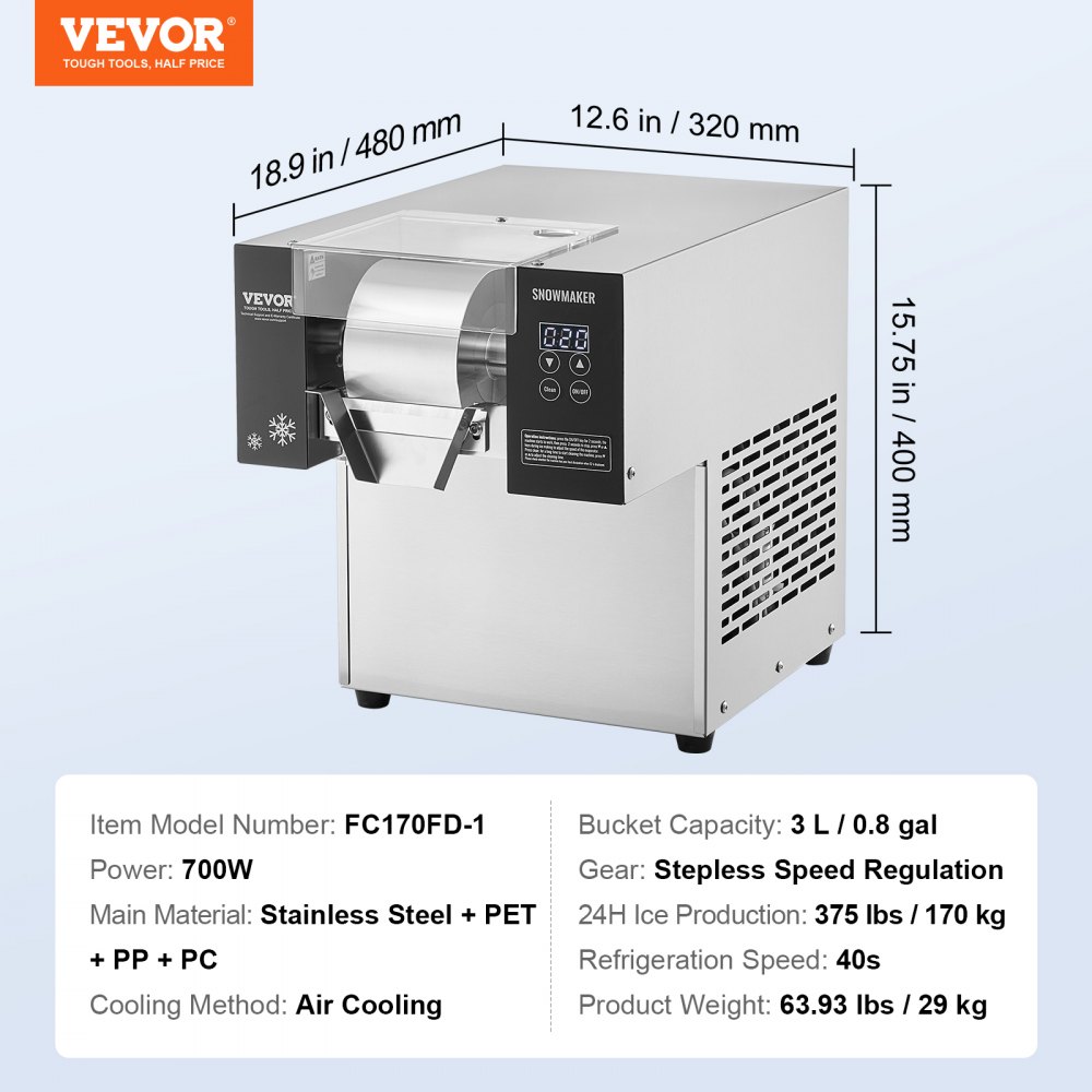 Commercial Snowflake Ice Machine Snow Ice Maker, 170kg/day Snowflake Ice Machine, Stainless Steel Ice Shaver, Electric Snow Cone Maker, Air Cooling System for Bakery Cafe Commercial Snowflake Ice Machine Snow Ice Maker, 170kg/day Snowflake Ice Machine, Stainless Steel Ice Shaver, Electric Snow Cone Maker, Air Cooling System for Bakery Cafe