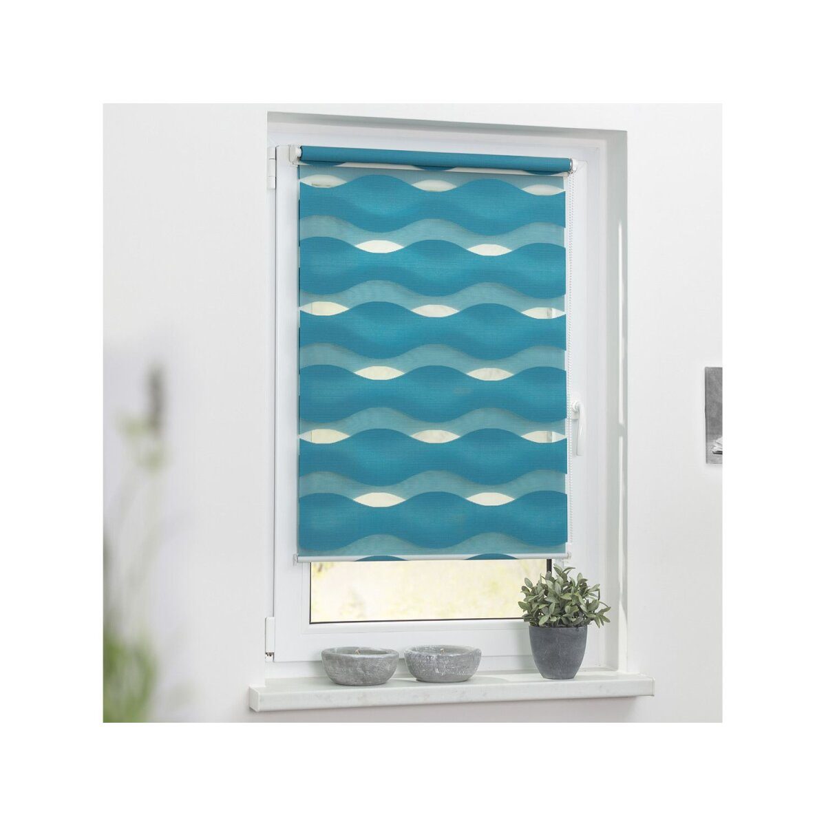 Lichtblick Duo store enrouleur wave Klemmfix, sans perçage, à partir de 45 x 150 cm (essence, 80x150 cm)