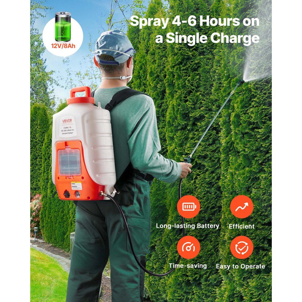 Accudruksproeier 15L rugzaksproeier 8Ah lithium-ion accudruksproeier 90PSI kunstmestsproeier 4,1L/min tuinsproeier met schouderbanden plantensproeier tuinbesproeiing desinfectie wasstraat