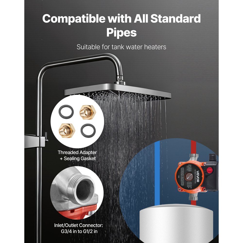 Circulation Pump 38L/min Instant Circulation Circulation Pump System 3 Speed ​​Control 100W AC 220-240V G3/4" to G1/2" Adapter Stainless Steel Head for Water Heater System