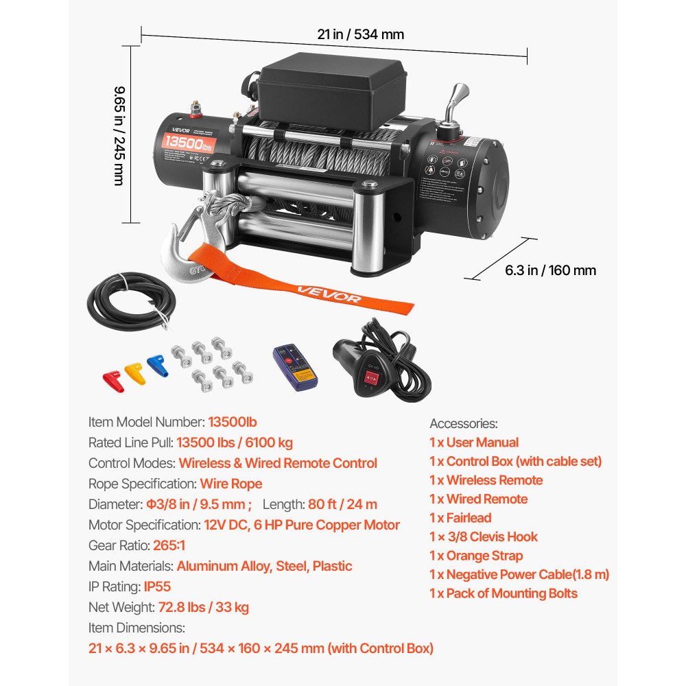 Elektrische Winde, 6100 kg, 12 V DC, elektrische Winde mit 24 m Seil, kabellose und kabelgebundene Fernbedienung, IP55-Offroad-Winde zum Ziehen von SUV, Jeep, Anhänger, Boot, Geländefahrzeug Elektrische Winde, 6100 kg, 12 V DC, elektrische Winde mit 24 m Seil, kabellose und kabelgebundene Fernbedienung, IP55-Offroad-Winde zum Ziehen von SUV, Jeep, Anhänger, Boot, Geländefahrzeug