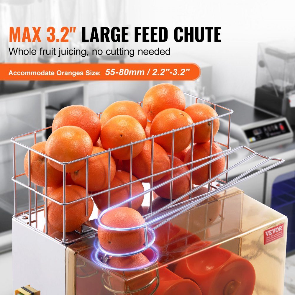 Commercial Orange Juicer, 120W Automatic Juicer, Stainless Steel Orange Juicer for 20 Oranges per Minute, with Pull Out Filter Box, PC Cover, Citrus Juicer, Electric Citrus Juicer