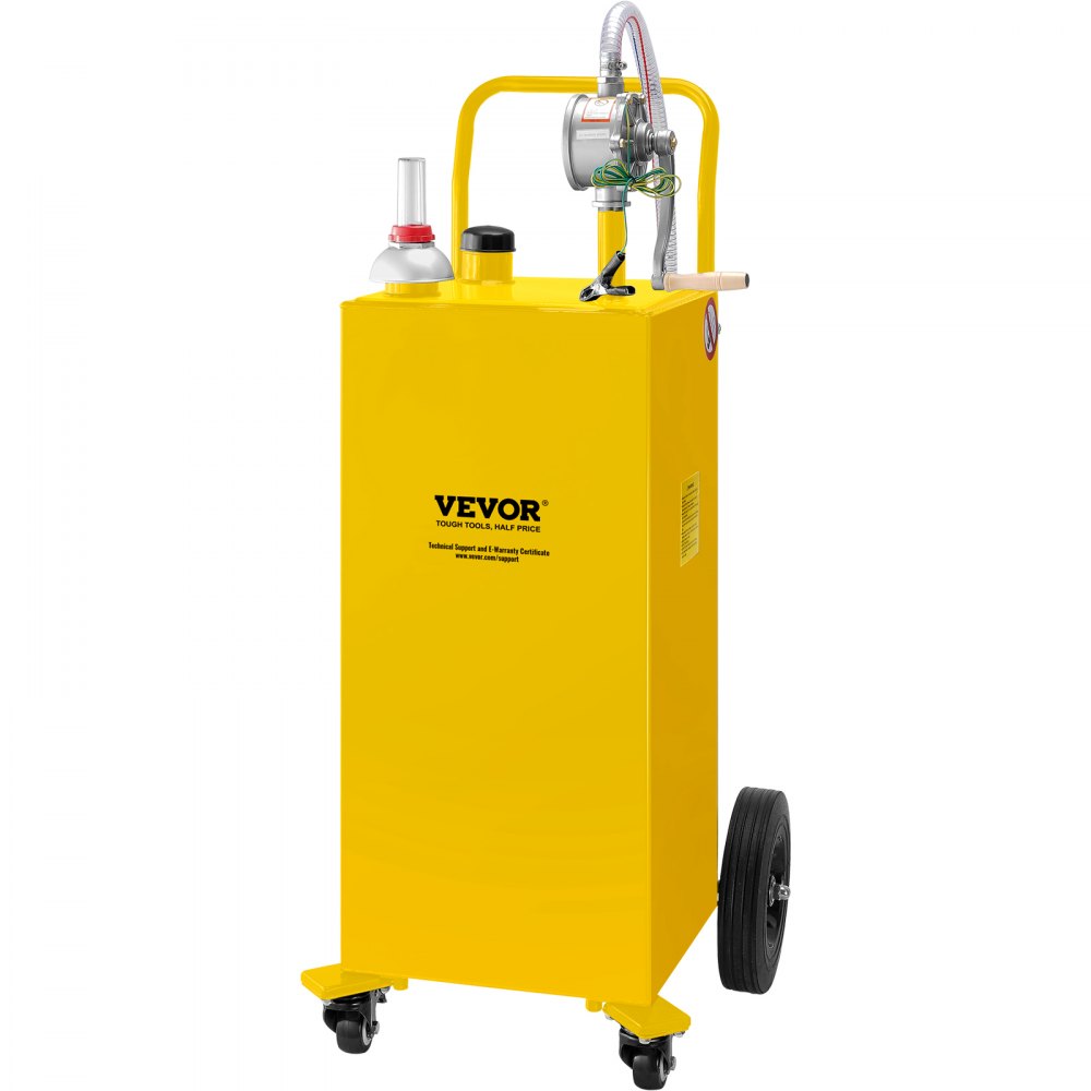 30 Gallon Fuel Tank, Gas Storage Tank and 4 Wheels, with Manual Transfer Pump, Gasoline Diesel Fuel Tank for Cars, Lawn Mowers, ATVs, Boats, etc., Yellow