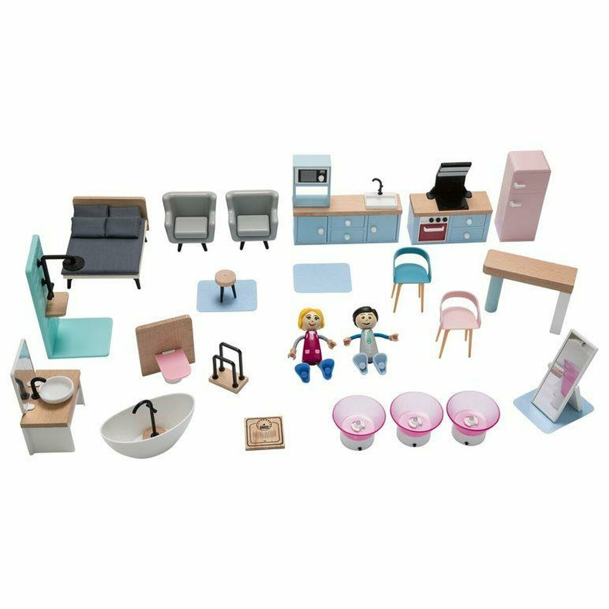 PLAYTIVE® Puppenhaus mit viel Zubehör und großzügigen Ausschnitten zum Spielen