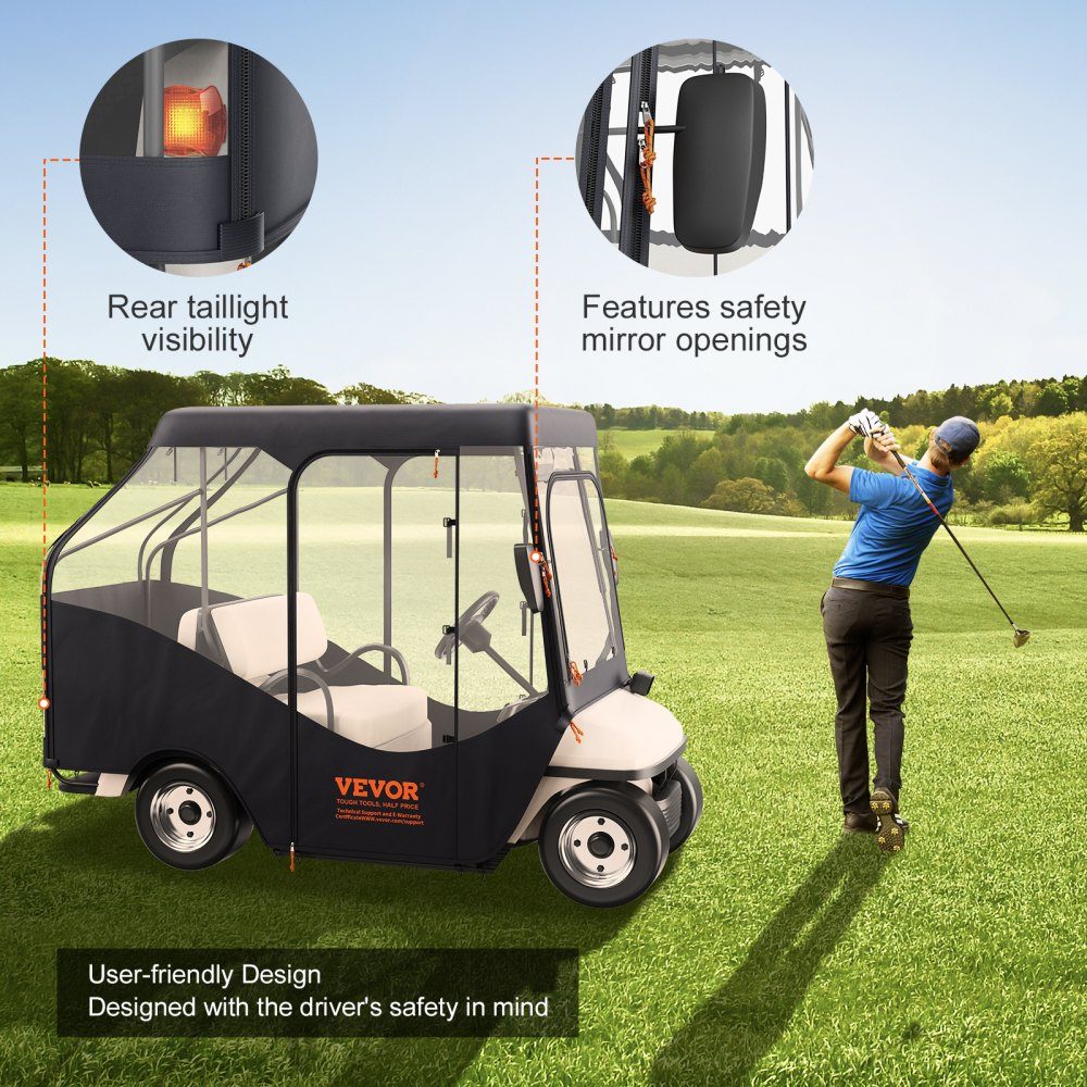 Clear Golf Cart Rain Cover 4 Person Golf Cart Cover 152x110cm 420D Polyester Waterproof Portable Mobile Golf Cart Storage Cover Fits EZGO TXT Golf Carts