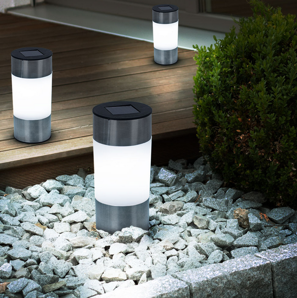 3x LED solar lamps outdoor light garden lamp path light ground spike stainless steel battery 3x LED solar lamps outdoor light garden lamp path light ground spike stainless steel battery