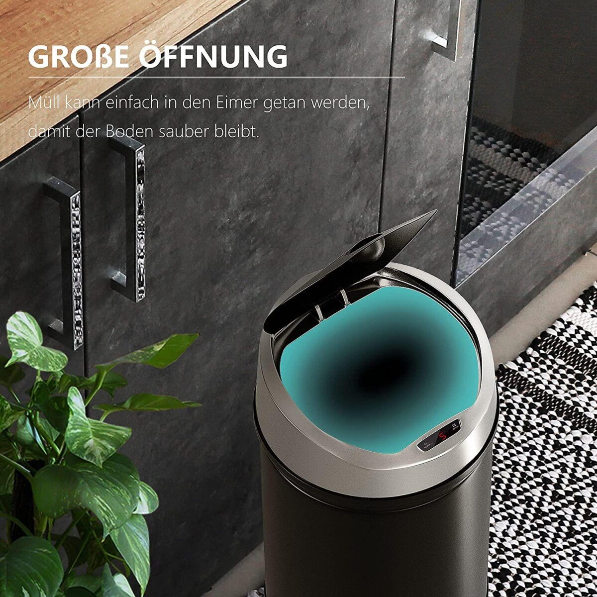 Poubelle Ribelli avec capteur automatique, 50 L, noire