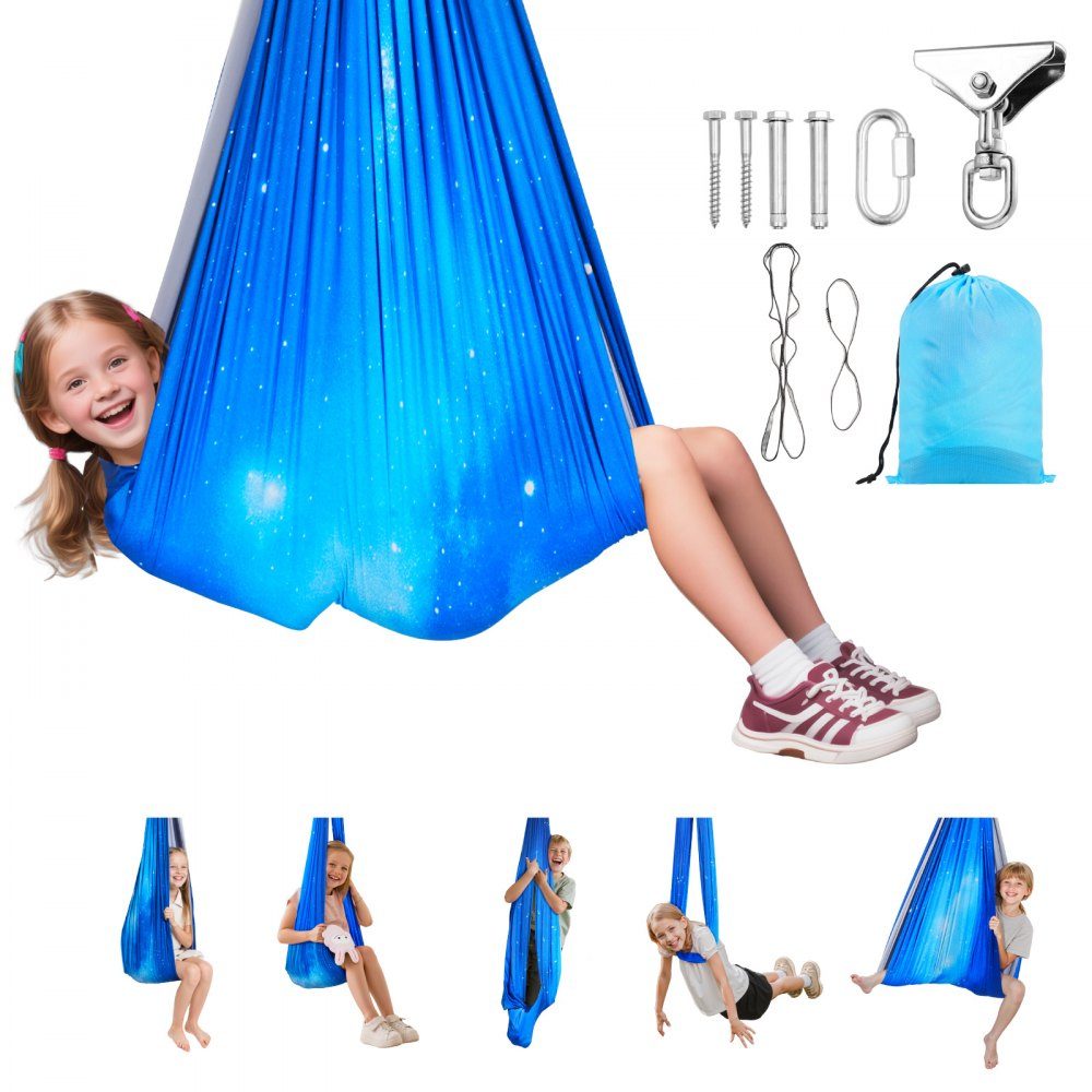 Aerial Yoga hangmatset Dubbellaags stof Aerial Yoga Swing Luchtvliegende Yoga Swing met 360° draaibare ophanging en O-sling en maximaal draagvermogen van 300 lbs Hangende schommels Blauw