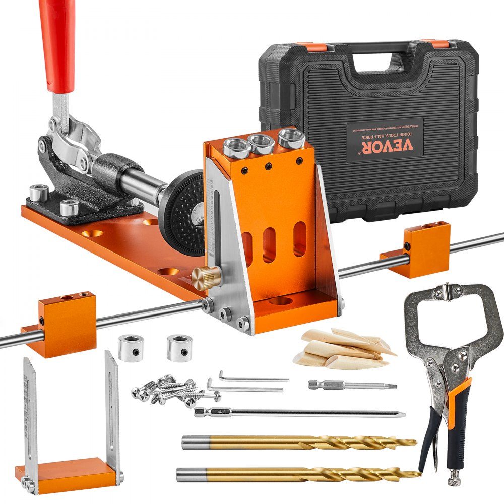 Pocket Hole Jig Set, Three Pocket Holes with Wrench and Square Drive Bits, Dowel Aid Drill Jig for Drilling Pocket Holes and Slanted Holes, Woodworking Drilling Aid