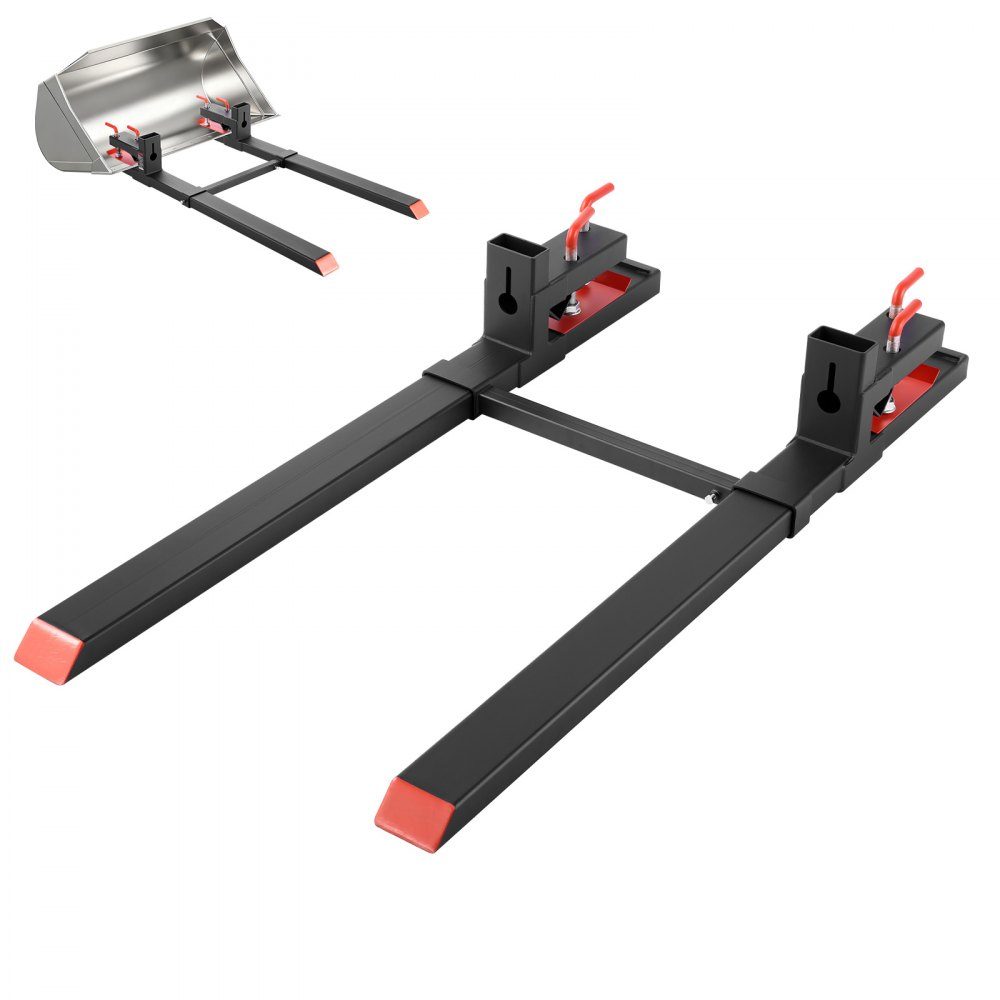 Pallet Forks, 1814kg Clip-On Fork Carrier, 1490mm Overall Length, Forks with Adjustable Stabilizer Bar for Tractor Attachments, Loader Bucket and Skid Steer Loader, Black