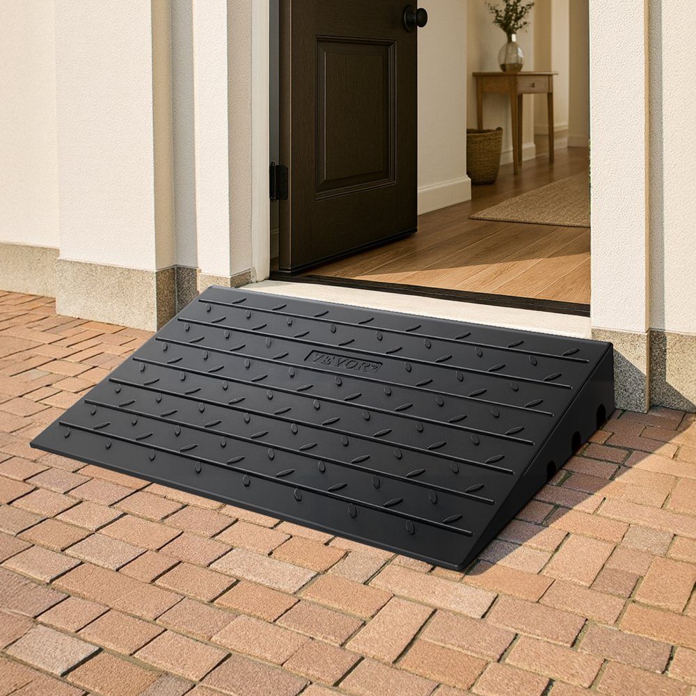 Gummischwellenrampe, Türschwellenrampe mit 6,5 cm Abstand, 3-Kanal-Kabelabdeckung, feste Gummischwellenrampe, mit einer Tragfähigkeit von 1000 kg für Rollstühle und Roller