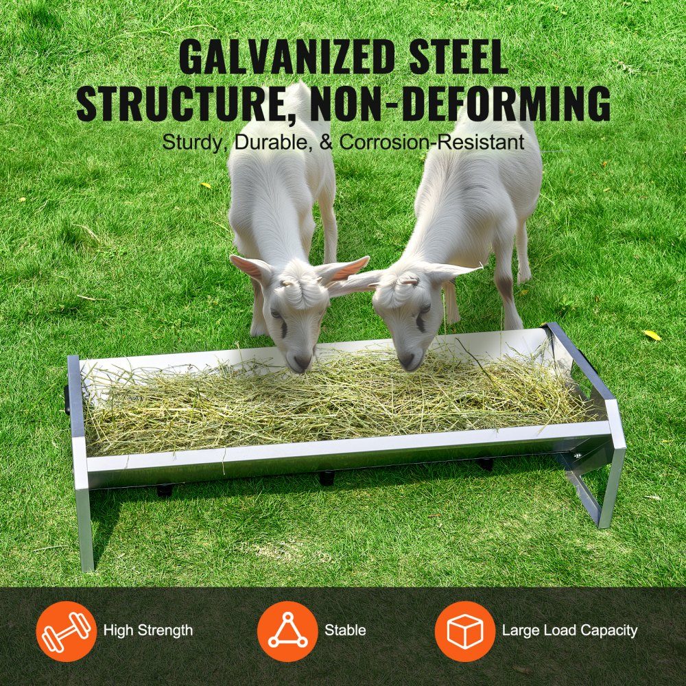 Farm Animal Feeding Trough 114 x 49 x 28 cm Feeding Rack Heavy Duty Steel Hay Rack Galvanized Steel Sheep Feeding Trough for Feeding Horses Sheep Pigsty Feeder