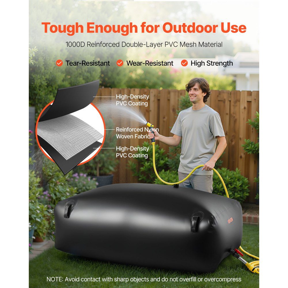 Vessie de stockage d'eau, sac d'eau 1000 L avec robinet, sac d'eau pliable et portable en PVC 1000D, stockage d'eau pour système d'irrigation, résistance à la sécheresse et aux catastrophes, noir