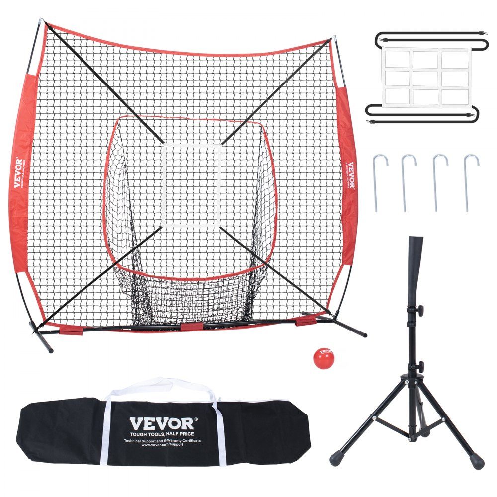 94" x 42" x 84" Baseball Softball Practice Net, Portable Baseball Training Net, Hitting, Catching, Pitching, Backstop Baseball Equipment with Arch Frame, Carry Bag, Strike Zone, Red Ball