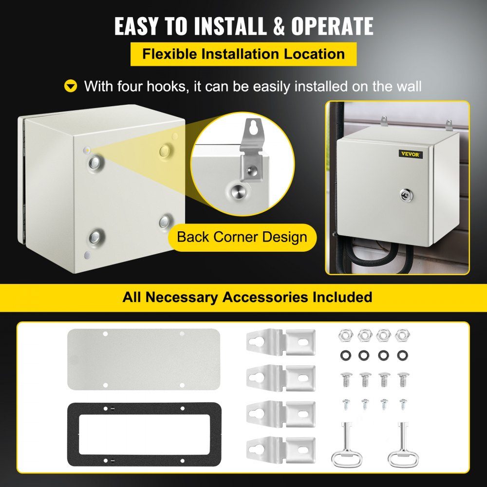 Steel electrical box, electrical enclosure, 20x20x15 cm, carbon steel, IP65