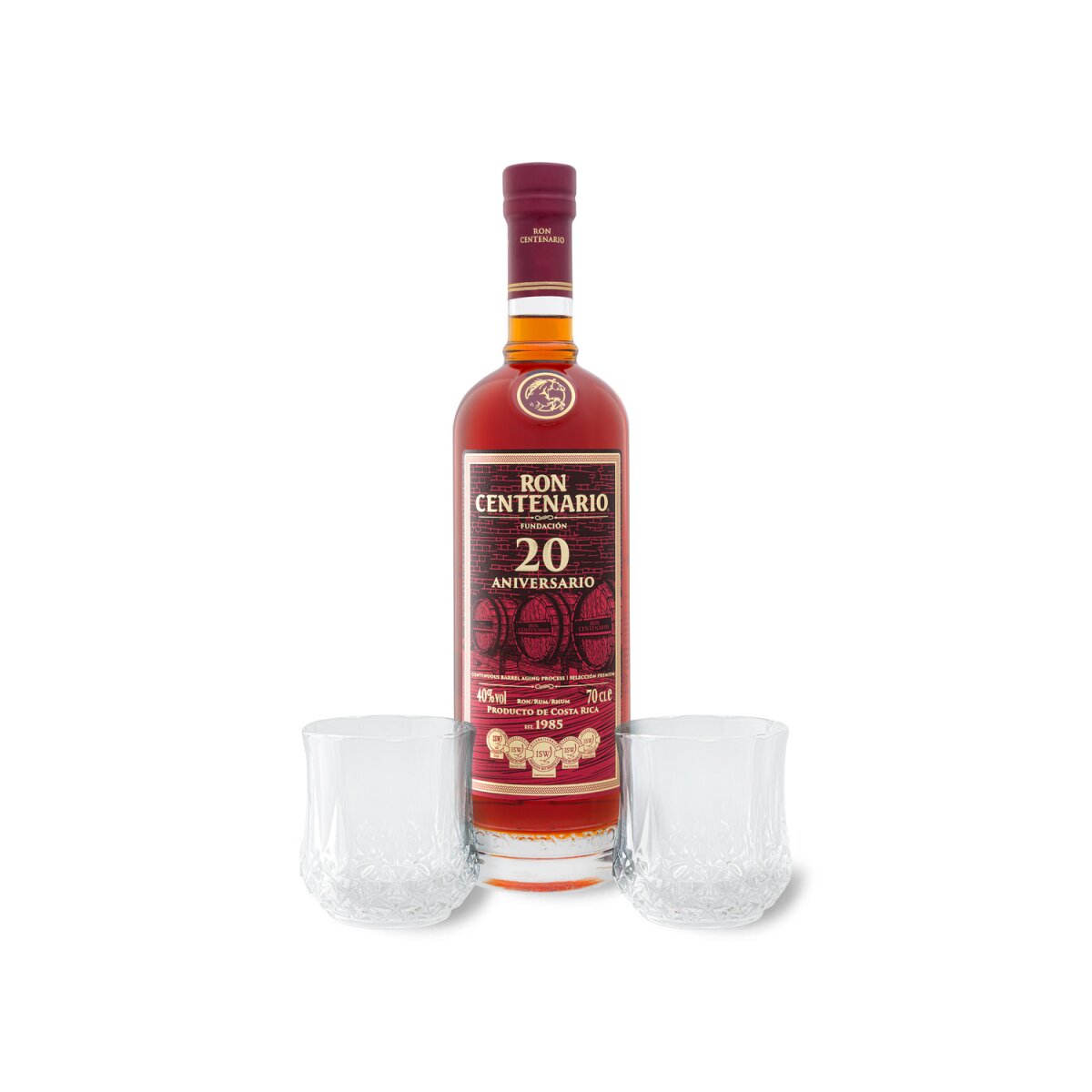 Ron Centenario Fundación Rum 20 ans + 2 verres, 40% Vol Ron Centenario Fundación Rum 20 ans + 2 verres, 40% Vol