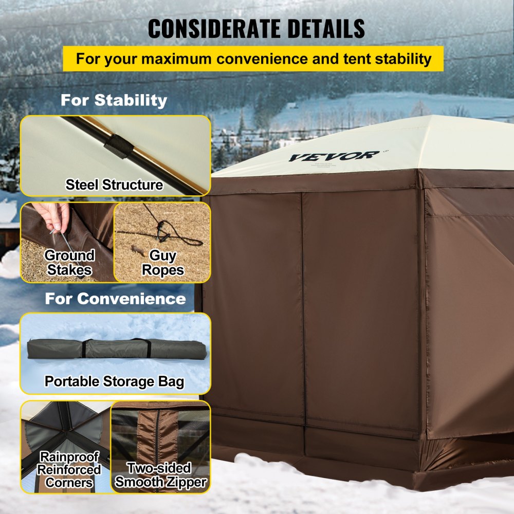 Gazebo Tent 12x12ft 6 Sided Pop Up Camping Canopy Tent with Mesh Windows, Portable Carry Bag, Pegs, Large Shade Tents for Outdoor Camping, Lawn and Backyard Gazebo Tent 12x12ft 6 Sided Pop Up Camping Canopy Tent with Mesh Windows, Portable Carry Bag, Pegs, Large Shade Tents for Outdoor Camping, Lawn and Backyard