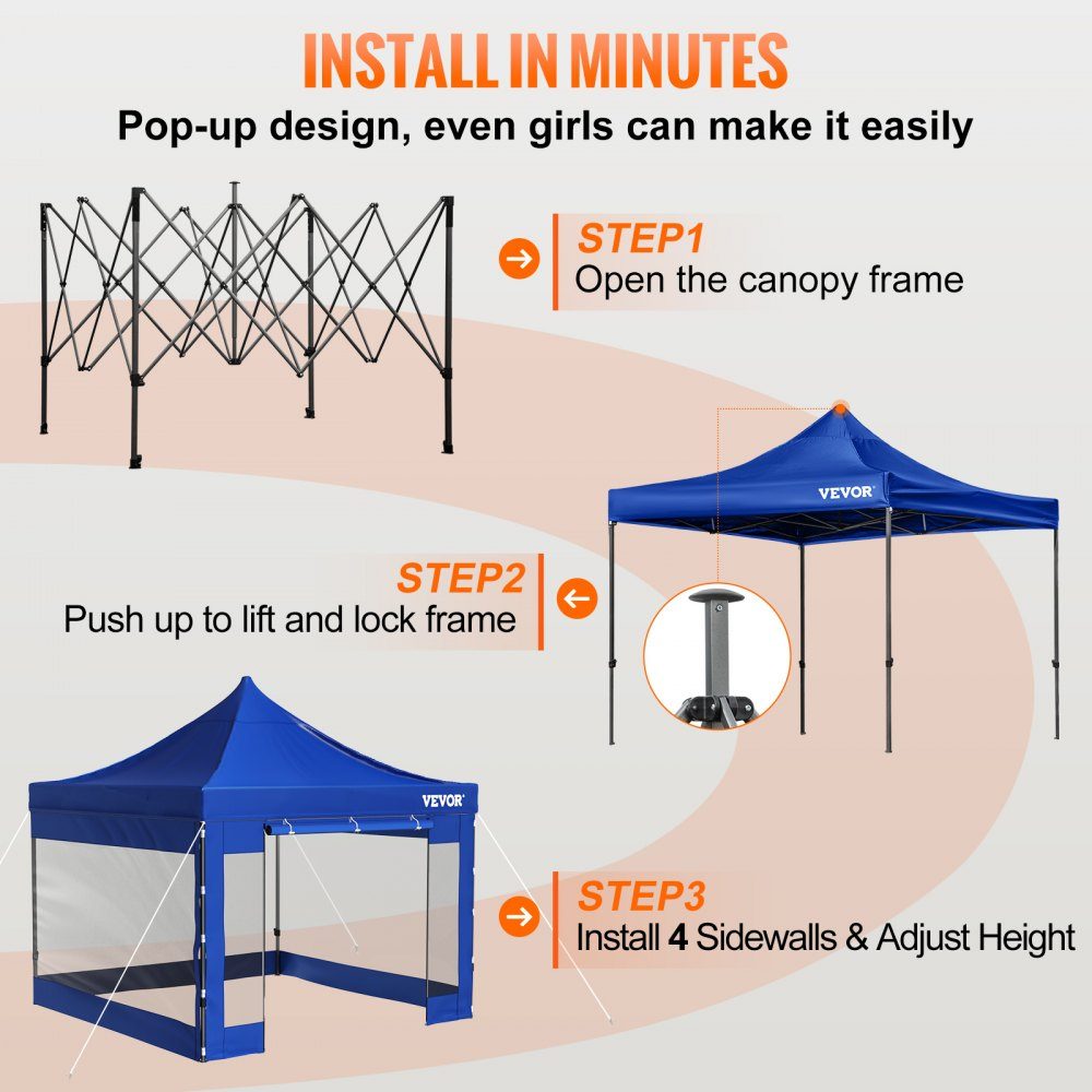 Składana altana 3x3 m Składana altana 240 g Powlekany PCV Poliester Pop Up 1,95-2,13 m Regulowany namiot imprezowy Namiot plażowy niebieski na wesela lub inne zajęcia komercyjne