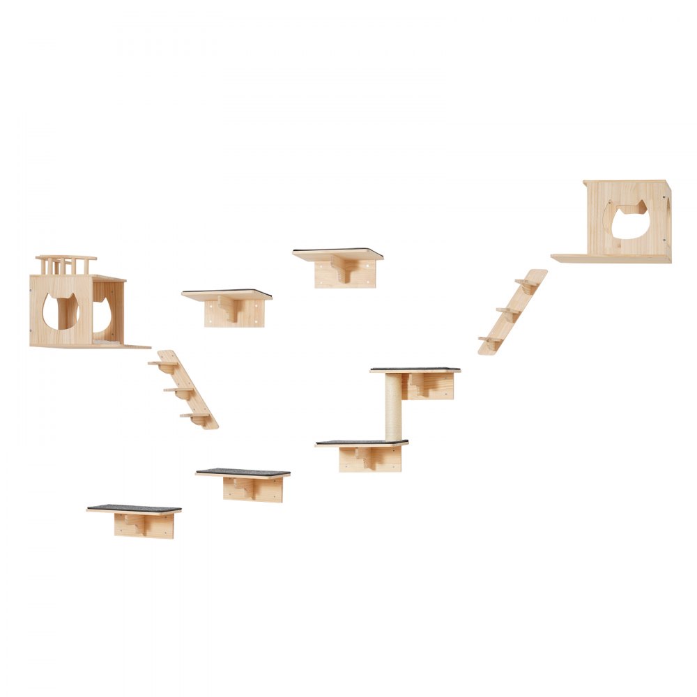 Wandmontierte Katzenregale, Katzenwandregale und Sitzstangen mit Sprungbrettern, Katzenbetten, Hängematten und Kratzbaum, Katzenmöbel und Regale bis 18 kg zum Schlafen, Spielen, Klettern, 9er-Set Wandmontierte Katzenregale, Katzenwandregale und Sitzstangen mit Sprungbrettern, Katzenbetten, Hängematten und Kratzbaum, Katzenmöbel und Regale bis 18 kg zum Schlafen, Spielen, Klettern, 9er-Set