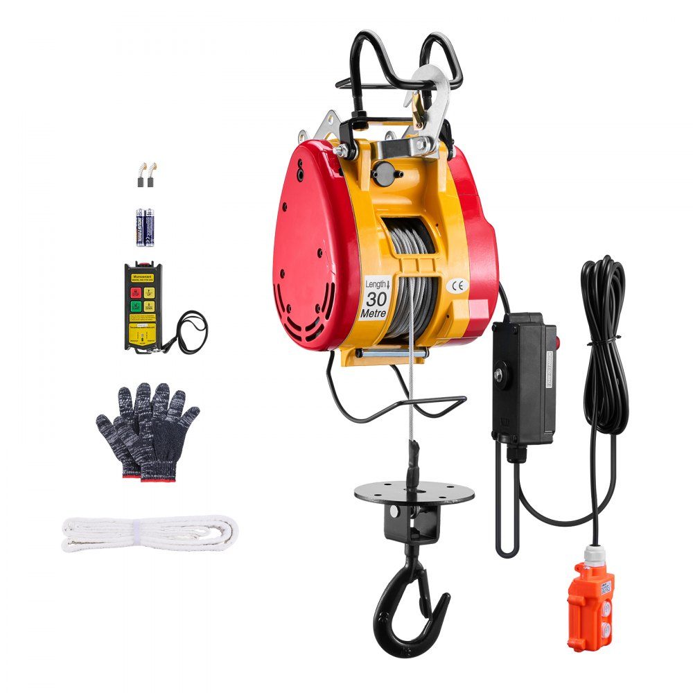 2 in 1 Electric Hoist Winch, 500kg Load Capacity, 1800W Portable Winch, 30m Lifting Height, 11m/min with Cable and Wireless Remote Control, for Garage, Warehouse, Factory, Lifting and Towing Work