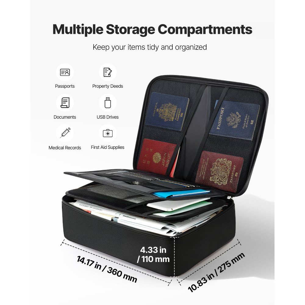 Fireproof Document Box Document Bag 1000°C Heat Insulated Waterproof Document Storage Box with Lock Portable Multi-layer Briefcase for Passports Important Documents
