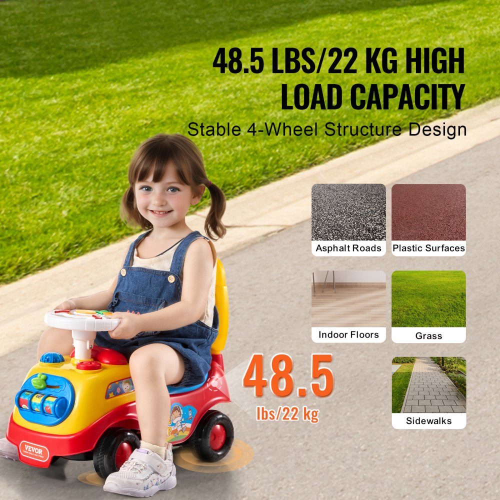 Rutschauto für Kleinkinder im Alter von 1–3 Jahren, Ride Racer, Rutschspielzeug für Kleinkinder zum Sitzen und Stehen, klassisches Rutschauto für Kinder mit Musiklenkrad, Hupe und Stauraum unter dem Sitz, Rutschspielzeug für Jungen und Mädchen