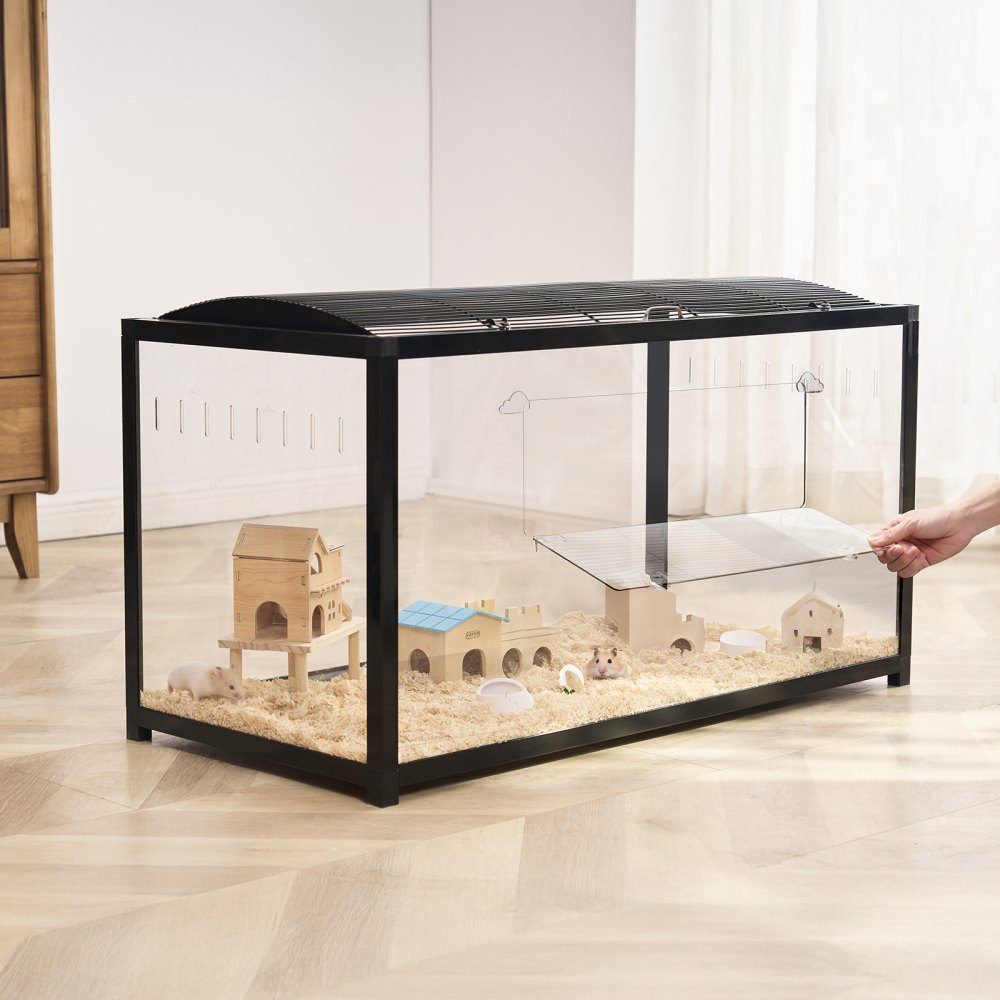 Hamsterkäfig, 360°-Ansicht, transparenter Hamsterlebensraum, Kleintierkäfig, 96 x 47 x 55 cm, belüfteter Mäusekäfig mit Vordertür, Rattenkäfig, tragbares Hamsterhaus für Ratten, Meerschweinchen