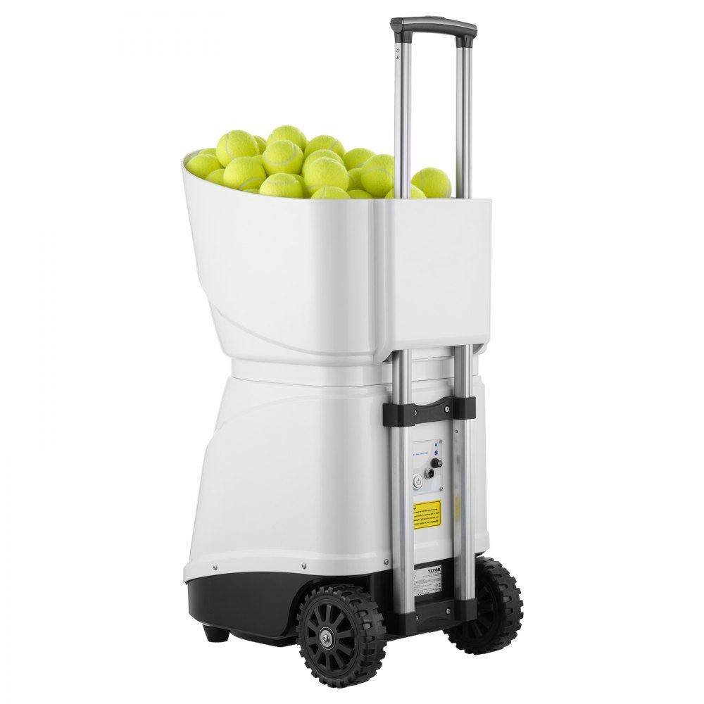 Tennisbalmachine, automatische draagbare tennisballenwerper, oefenwerper voor 150 ballen, tennistraining, 5 motoren, oefeningen in meerdere modi, meer dan 2 uur speeltijd, oplaadbare batterij, app-afstandsbediening