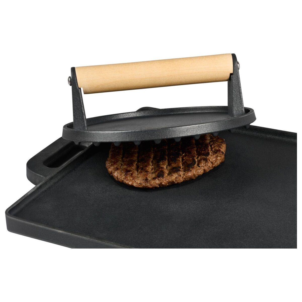 GRILLMEISTER grillpan + serveerplaat / gladde burgerpers / gegroefde burgerpers