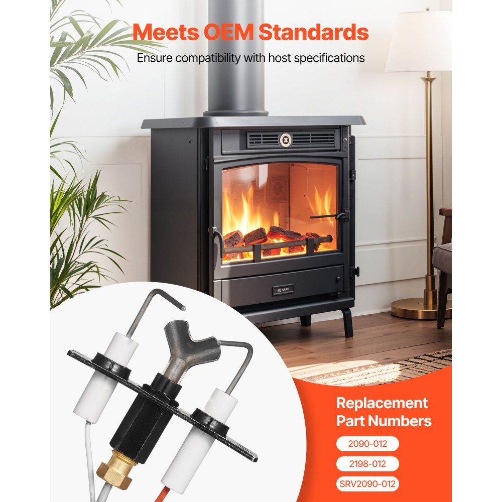 Natural Gas Igniter Assembly, OE 2090-012, 2198-012, SRV2090-012-Gas Igniter Assembly, Natural Gas Ignition Replacement, Fits Heaters, Heat & Glo, Quadra-Fire, Outdoor Lifestyles, Majestic