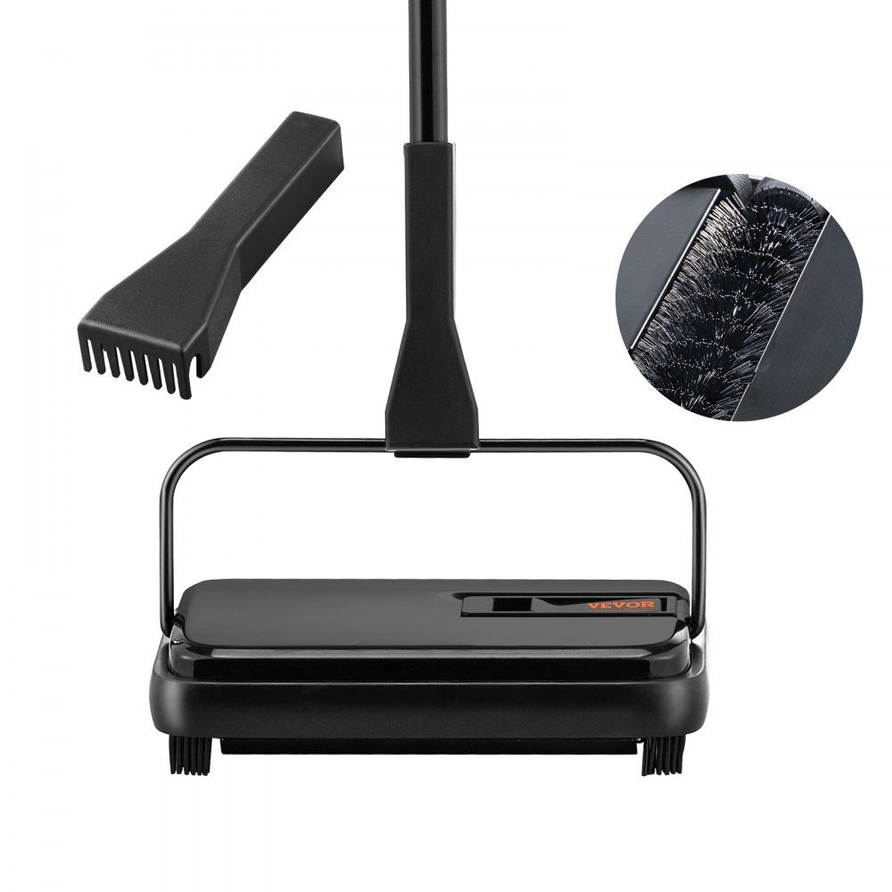 Carpet Sweeper, Manual Floor Cleaner, 200mm for Cleaning Carpets and Hard Floors, Pet Fur Remover, Brush Comb for Removing Dirt/Hair without Electricity