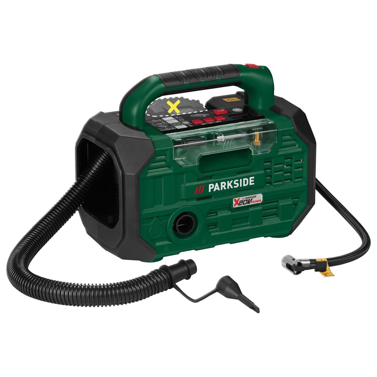 Bezprzewodowa sprężarka i pompa powietrza PARKSIDE® 20 V „PKA 20-Li D3”, sprawna, bez akumulatora i ładowarki Bezprzewodowa sprężarka i pompa powietrza PARKSIDE® 20 V „PKA 20-Li D3”, sprawna, bez akumulatora i ładowarki