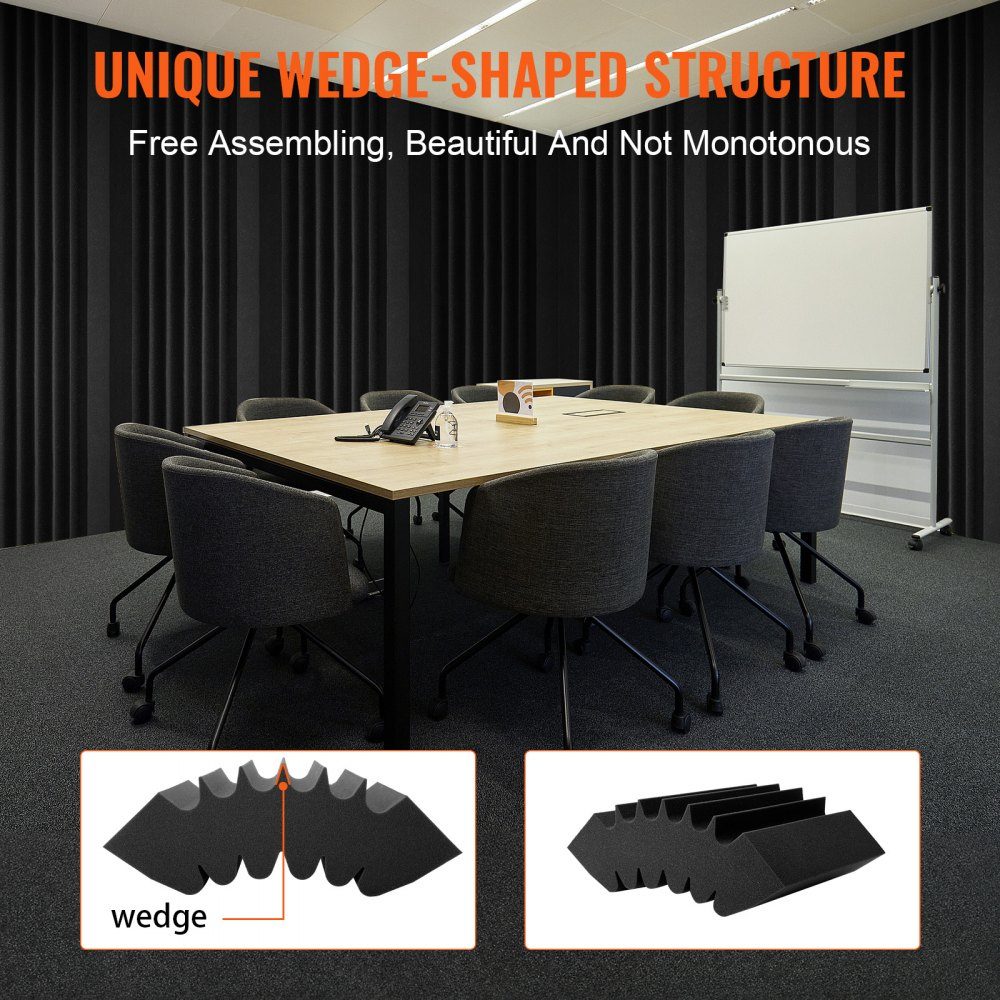 Akustikschaum-Akustikplatten 4er-Set, 42x16x30cm, selbstklebende schalldichte Wandpaneele, Akustikplatte, Akustikschaummatten für Studiowände & -decken, schwarz