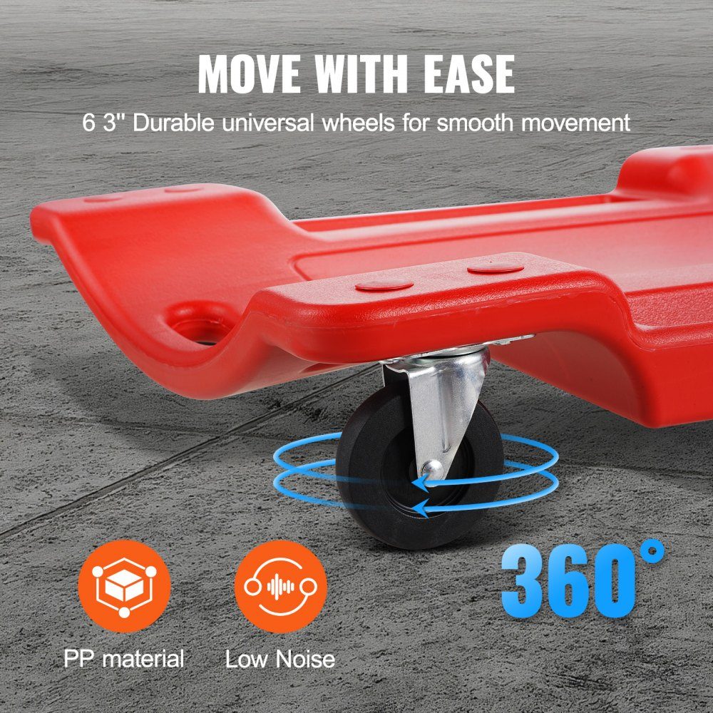 Workshop rolling board assembly rolling board workshop stool assembly table 1 m long, rolling mechanic's wheelchair with 6 universal wheels padded seat, for the garage workshop or at home red