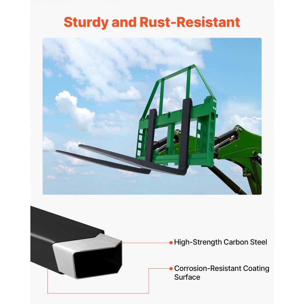 Skid Steer Loader 1814kg 1270 x 150 x 752mm Pallet Fork Frame Mounts with 50.8mm Hitch and Spear Sleeves Fits John Deere Quick Attach Loader Frames Only – Part No. HT-23026