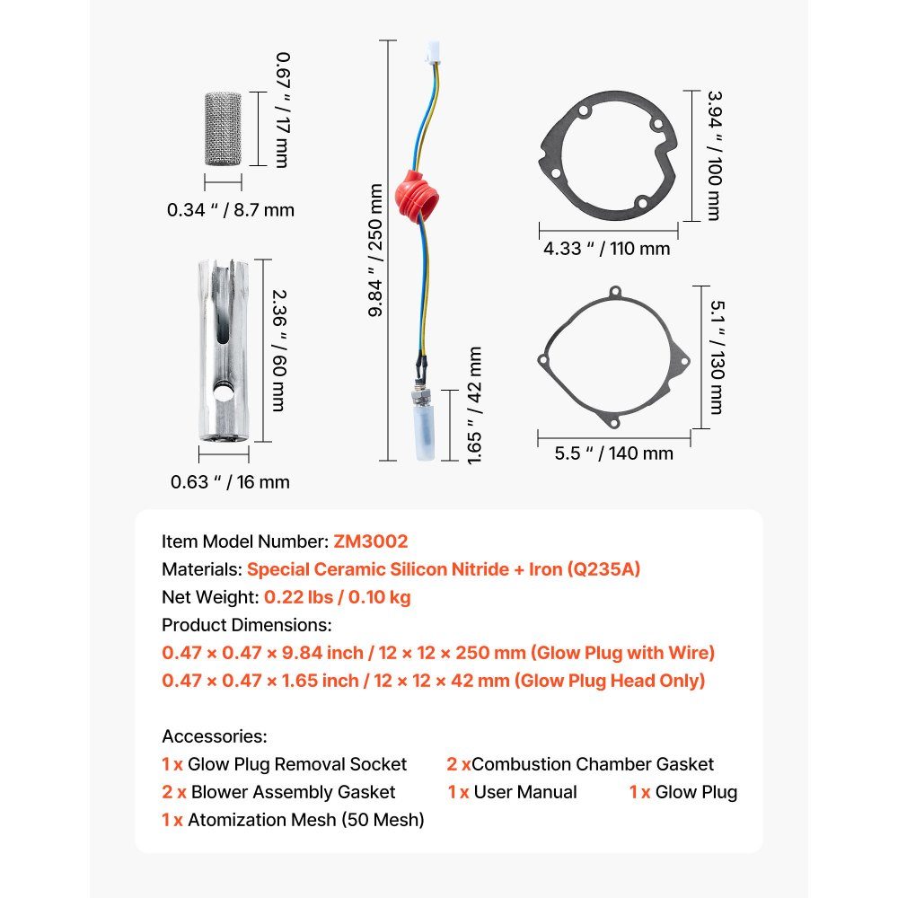 8V Glow Plug Repair Kit, Diesel Heater Glow Plug Kit with Atomization Net, Compatible with 5/8kW Auxiliary Heater, Diesel Heater Accessories for Car, Truck, Boat (4 Seals)