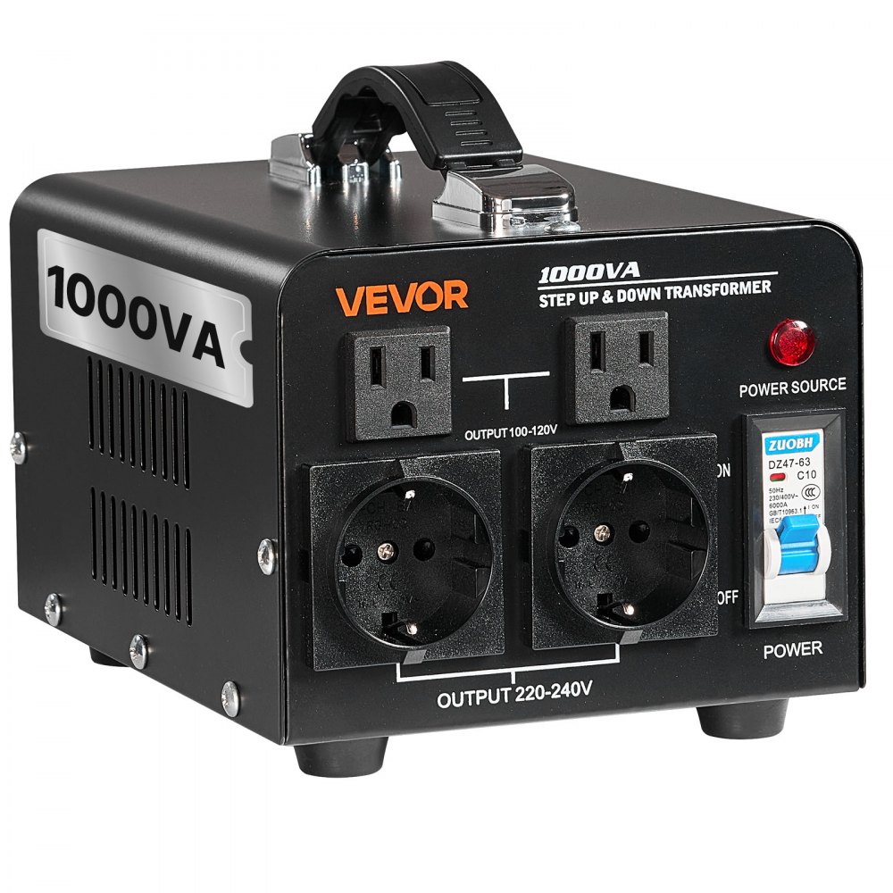 Voltage Converter Transformer, 1000VA Step Up/Down Power Transformer, 110V to 220V & 220V to 110V Conversion, with US & EU Sockets, Power Cord, Circuit Breaker Voltage Converter Transformer, 1000VA Step Up/Down Power Transformer, 110V to 220V & 220V to 110V Conversion, with US & EU Sockets, Power Cord, Circuit Breaker