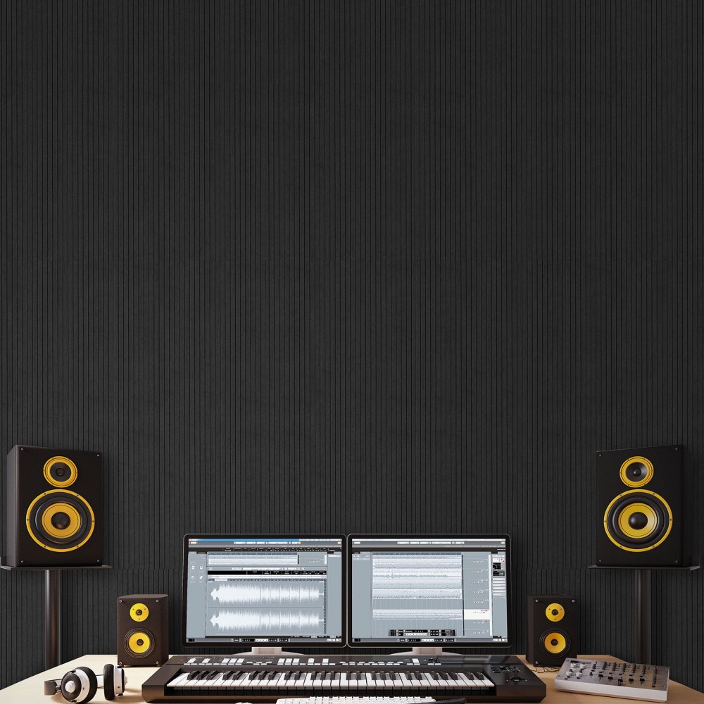 Lot de 5 panneaux acoustiques avec ruban adhésif, panneaux en mousse insonorisée 1200 x 600 x 10 mm, panneaux muraux acoustiques en fibre de polyester, pour maison, studio, bureau, théâtre, noir Lot de 5 panneaux acoustiques avec ruban adhésif, panneaux en mousse insonorisée 1200 x 600 x 10 mm, panneaux muraux acoustiques en fibre de polyester, pour maison, studio, bureau, théâtre, noir