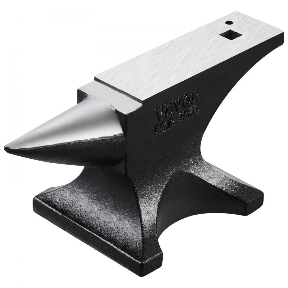 Single Horn Anvil, Cast Steel Anvil, 25kg Round Horn Anvil with High Hardness, Large Worktop and Stable Base, Metalworking Tool for Bending, Shaping and Twisting Metal