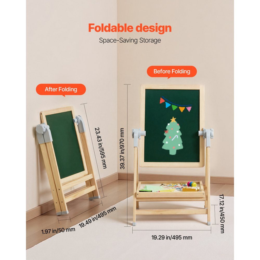 Kunststaffelei für Kinder, 2-in-1-Kunststaffelei aus Holz, doppelseitig mit magnetischem Whiteboard und Kreidetafel, verstellbares, stehendes, drehbares, klappbares Zeichenbrett mit Malzubehör für Jungen und Mädchen