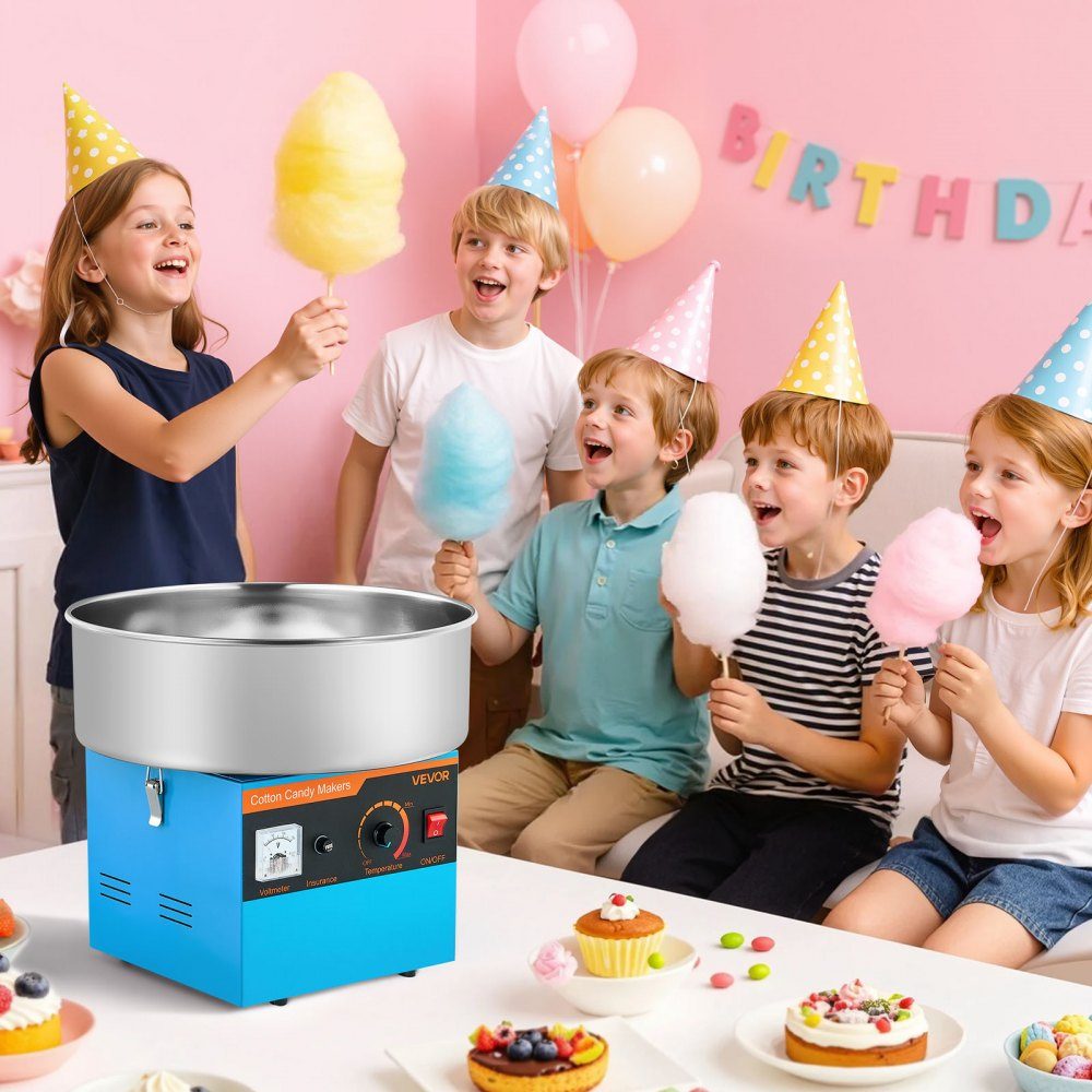 Cotton Candy Machine, 1000W Electric Cotton Candy Machine with 38cm Stainless Steel Bowl and Candy Spoon, Makes Cotton Candy for Home Birthdays, Family Reunions, Blue, 3500RPM